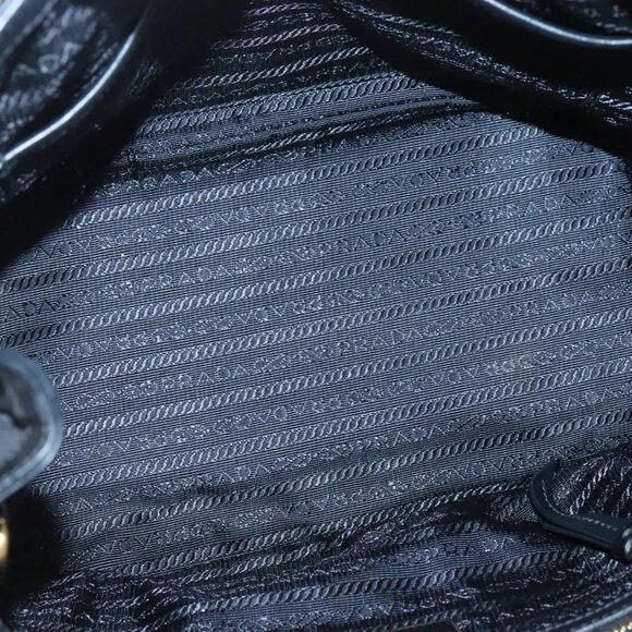 PRADA Hand Bag Canvas 2way Black Gold Auth - Picture 13 of 16